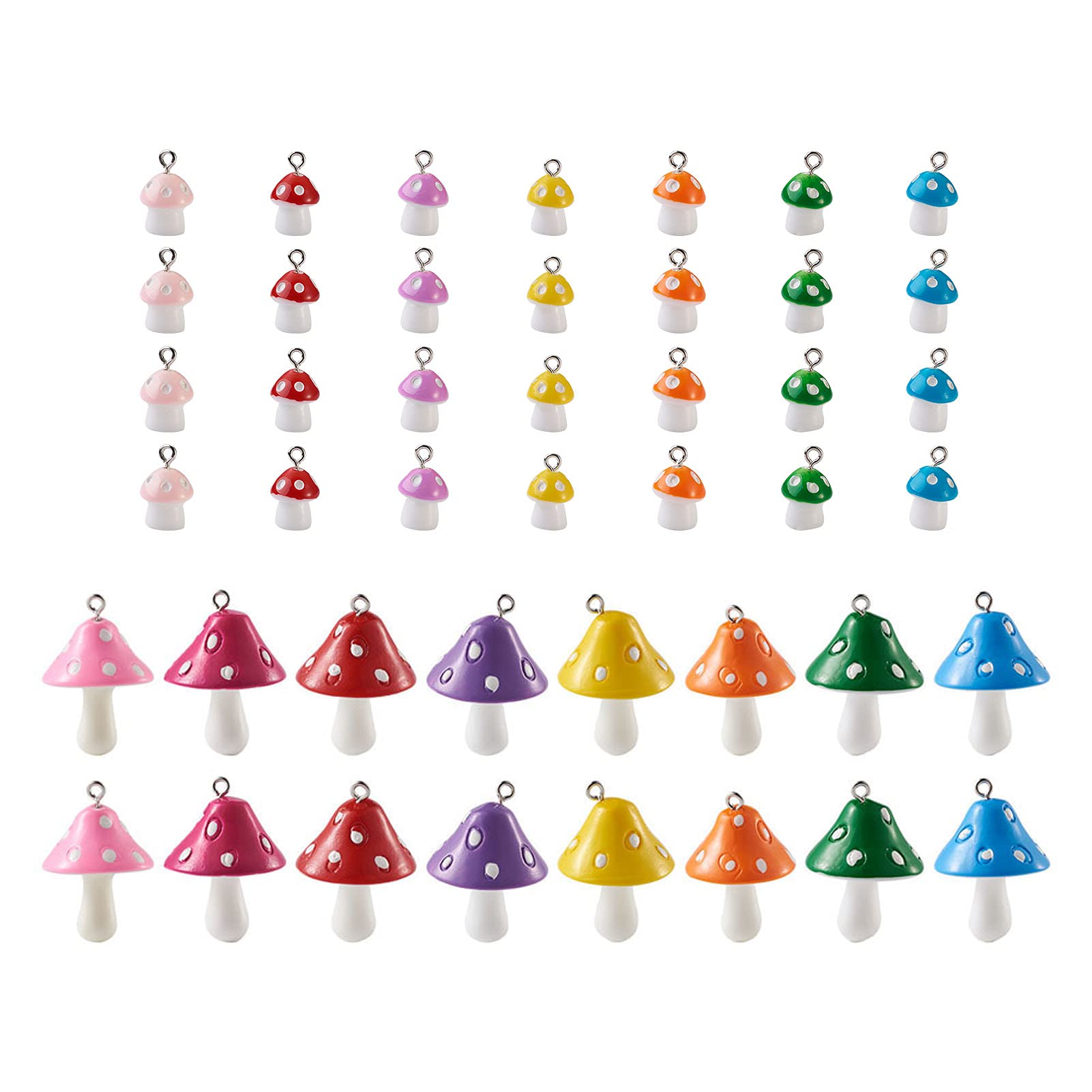 Cheriswelry 30pcs 8 Colors Resin Mushroom Pendants Charms Dangle Beads for DIY Jewellery Crafts Making Hole: 1.5-2mm