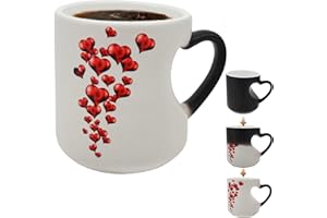 CQDAXUMY 11 oz Heart Shaped Color Changing Ceramic Coffee Mug with Heart Handle, Heat Activated Surprise Reveal, Romantic Mug