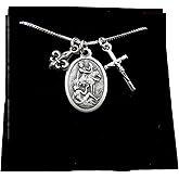 Saint Martin OF TOURS Necklace - St Martin Medal Charm Necklace, Fleur de Lis Charm, Small Crucifix Charm, Patron Saint France, Soldiers, Horses and the Poor, Confirmation Jewelry