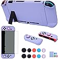 Dockable Case for Nintendo Switch - COMCOOL 3 in 1 Protective Cover Case for Nintendo Switch and Joy-Con Controller with Screen Protector and Thumb grips - Purple