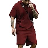 COOFANDY Men's Tracksuit 2 Piece Hooded Athletic Sweatsuit Short Sleeve Casual Sports Hoodie Shorts Set