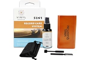 Vinyl Quantum - Vinyl Record Cleaning Kit - Complete 5-in-1 - Includes Ultra-Soft Velvet Record Brush, Small Cleaning Brush, XL Cleaning Liquid, and Stylus Brush
