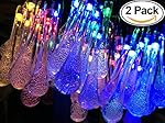 2 Pack Solar Strings Lights, Lemontec 20 Feet 30 LED Water Drop Solar Fairy Lights, Waterproof Lights for Garden, Patio, Yard, Home, Parties- Multi Color