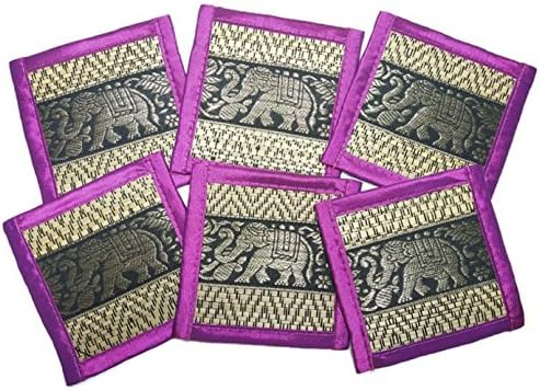 Chic Nature Reed Elephant Collection 6-piece Handmade Coaster Set, Assorted Color (Pink #2)