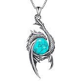 DOLIOX Genuine Turquoise Dragon Pendant Necklace for Women, Sterling Silver Native American Vintage Gemstone Western Jewelry
