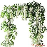 Miracliy Artificial Flowers Vine 2 Pcs 6.6ft Fake Silk Wisteria Ivy Vine Rattan Hanging Garland for Home Party Wedding Decor, White