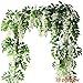 Miracliy Artificial Flowers Vine 2 Pcs 6.6ft Fake Silk Wisteria Ivy Vine Rattan Hanging Garland for Home Party Wedding Decor, White