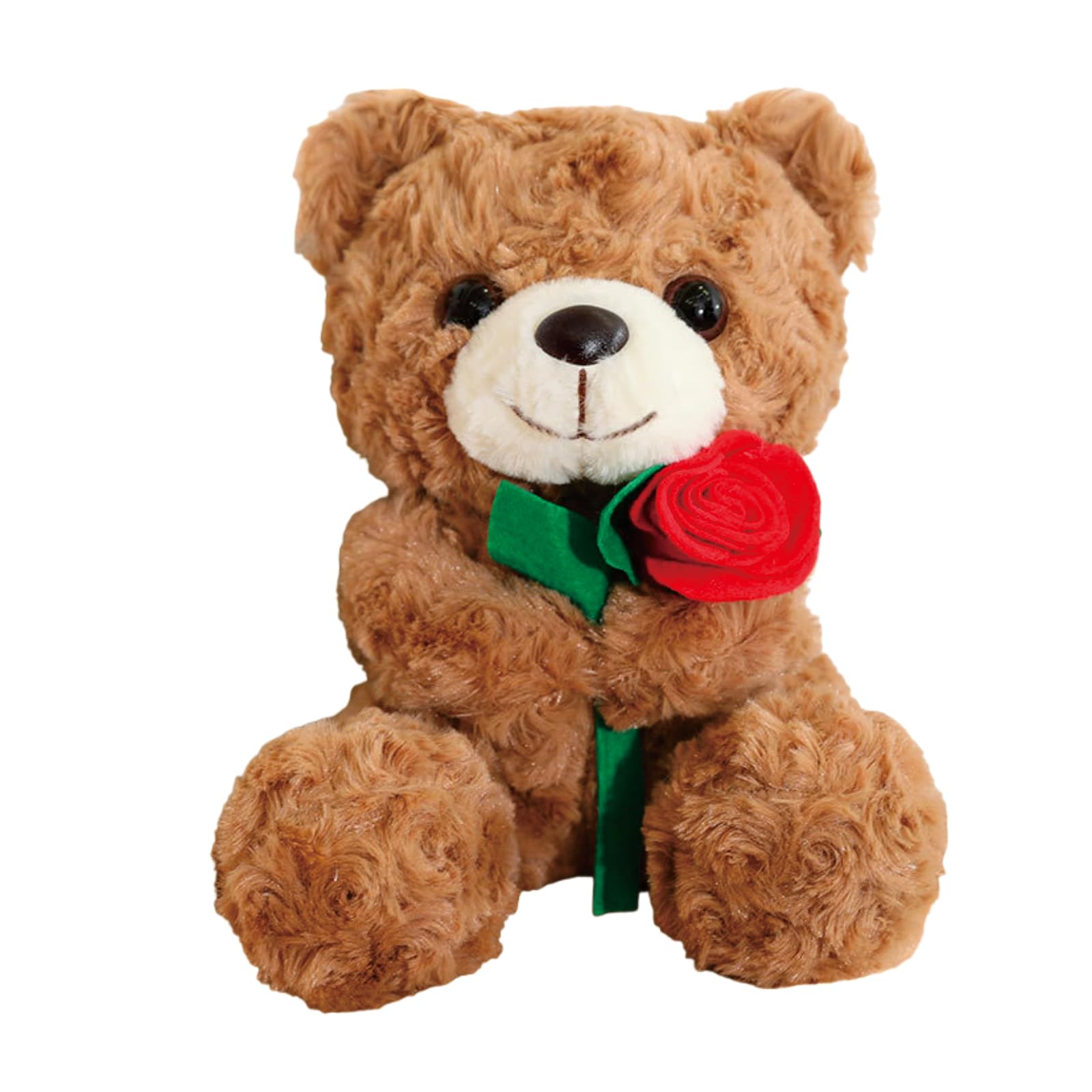 CBMZHF Plush Teddy Bear with Red Rose, Brown, Soft Cuddly, 30 cm Height, 17 cm Width, Romantic Gift