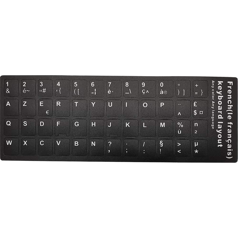 Keyboard Stickers, White Letters with Black Background, for all Laptops Desktop Computer's Keyboard (French_Black)