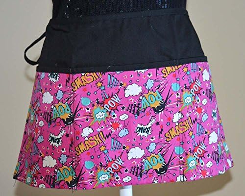 3 Pockets Waist Apron Kitchen Cooking Restaurant Bistro Craft Garden Half Aprons for Men, Women, Chef, Baker, Servers, Waitress, Waiter,Craftsmen Marvel comic hero's lingo smash bam whap ! pink