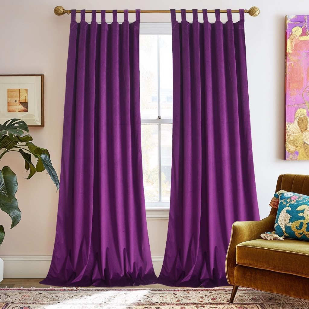 Photo 1 of gisewood Velvet Curtains 96 inches - Purple Room Darkening Velvet Curtains Drapes with Tab Top Light Blocking for Living Room, 52Wx 96L, 2 Panels