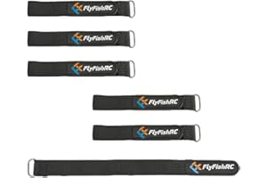 FLYFISHRC 6pcs 15x200mm Fiber Rubberized Super-Grip RC LiPo Battery Straps Anti-Slip FPV 4S 6S Racing Drone Quad Batteries Tie Down with Metal Buckle (Black)