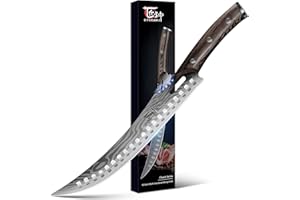 SYOKAMI Butcher Knife, 10.5 Inch High Carbon Japanese Style Carving Knife with Wood Full Tang Handle, Damascus Pattern, Razor