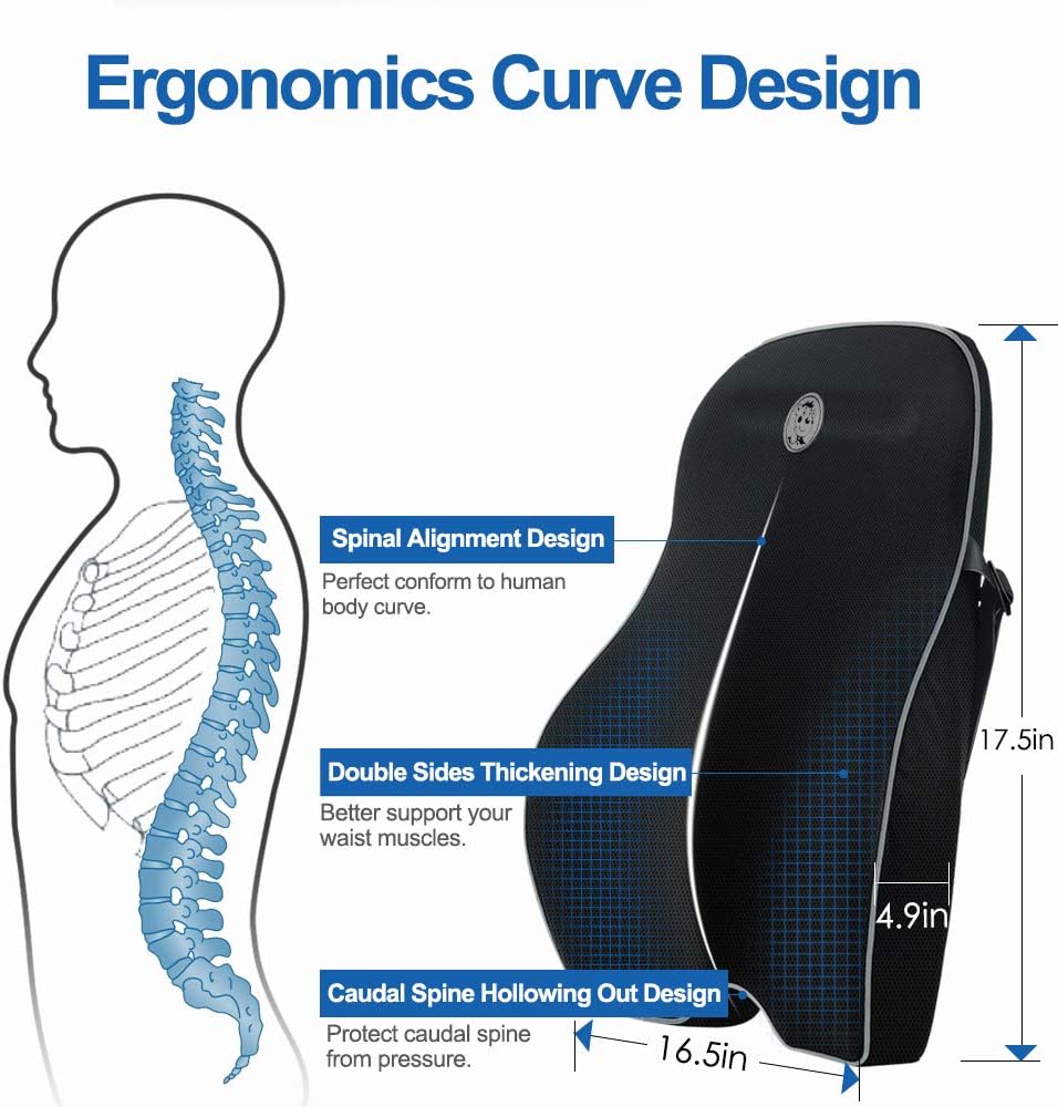 Villsure Lumbar Support Pillow, Memory Foam Back Cushion Pillow for Office Chair,Computer/Car Seat and Wheelchair with Breathable 3D Mesh,Ergonomic Orthopedic Backrest for Back Pain Relief: Home & Kitchen