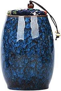 Ceramic Jar Food Storage Jar Canister with Lid, Tea Coffee Spice Nuts Snacks Seasonings Storage Jar (300ML) (Blue)