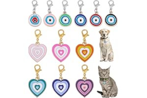 DELORIGIN 12pcs Evil Eye Collar Pendants for Cat Dog Heart Alloy Enamel Pet Collar Pendants Clip-on Collar Accessory for Bag Decor Keychain Jewelry Making Training Home Decor