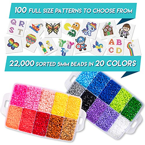 22,000 Fuse Beads kit 5mm, 100 Patterns 4 Pegboards 2 Tweezers Perler