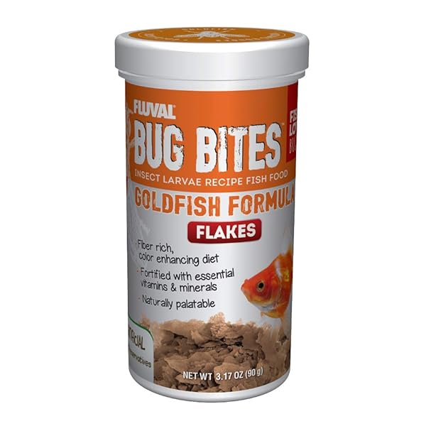 FLUVAL BUG BITES GOLDFISH FISH FOOD, FLAKES FOR SMALL TO MEDIUM SIZED FISH, 3.17 OZ., A7340, BROWN
