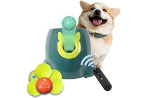 MKSY Automatic Dog Ball Launcher with Remote Control, Interactive Dog Ball Thrower Indoor Outdoor Fetch Machine Pet Ball Thrower for Small and Medium Size Dogs, 6pcs Balls Included