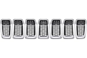 ASTRA DEPOT Compatible with 2014-2018 Jeep Cherokee 4-Door Grille Grill Cover Trim Insert Kit 7pcs (Black Mesh Grille + Chrome Moulding Trim)
