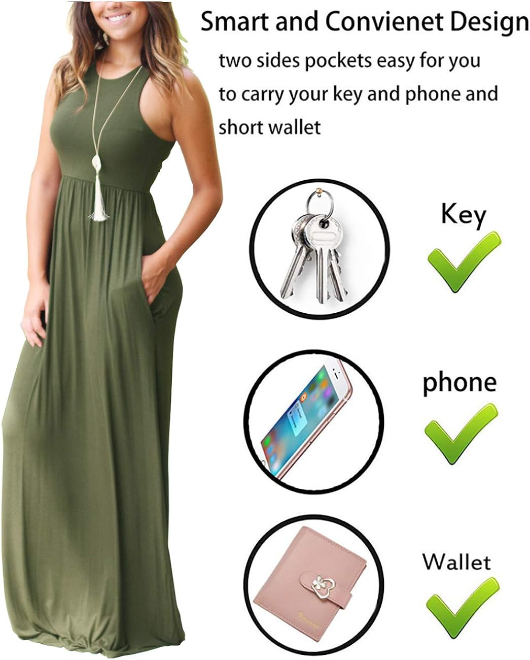 GRECERELLE Women's Sleeveless Racerback Loose Plain Maxi Dresses Casual Long Dresses with Pockets at  Women’s Clothing store