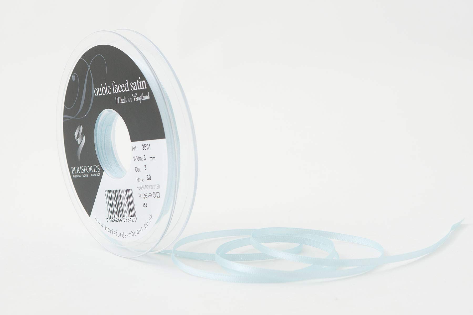 Berisfords Double FACE Poly Satin Ribbon, Sky, 3 mm