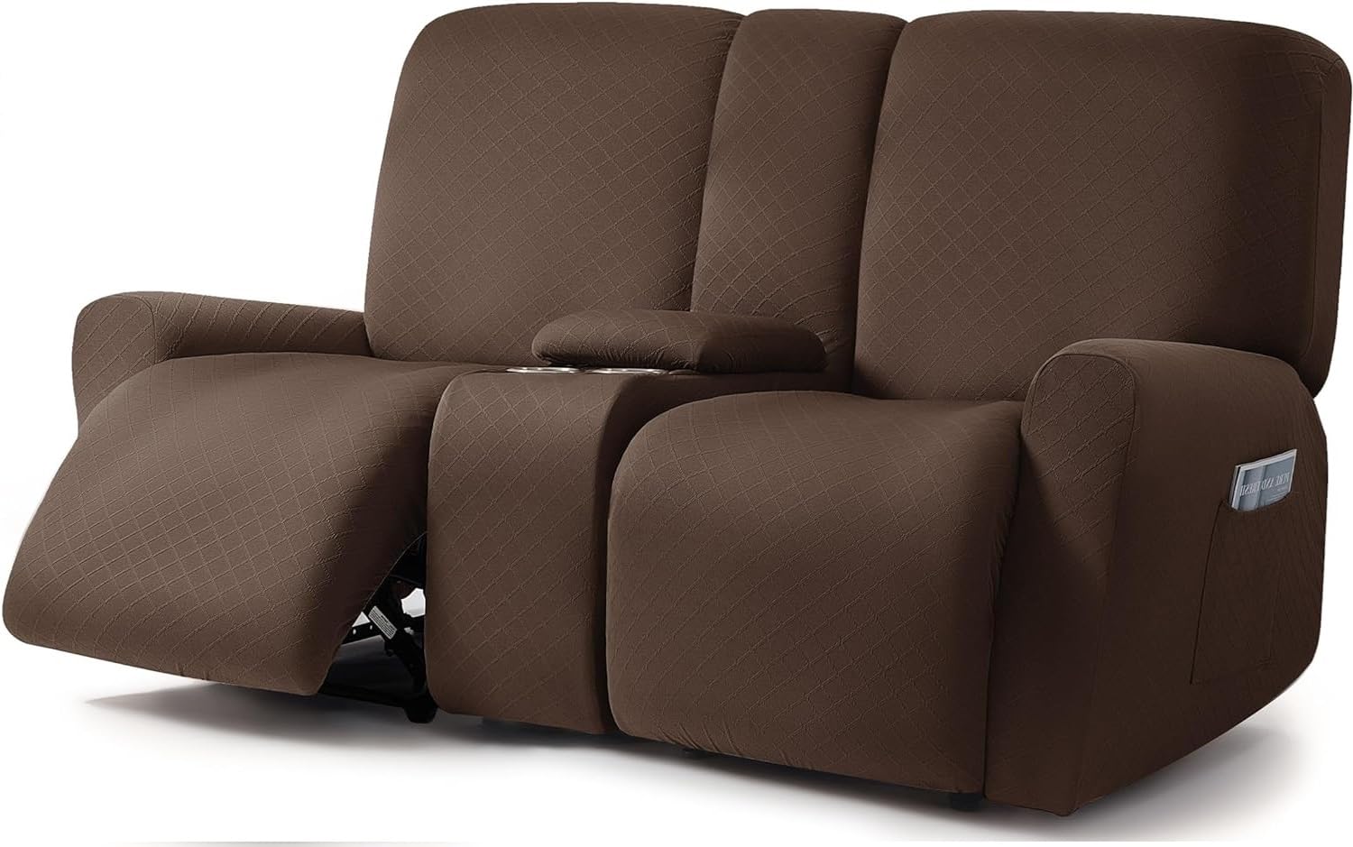 Photo 1 of ULTICOR Squared Jacquard Design Reclining Loveseat with Middle Console Slipcover, 8-Piece Stretch Sofa Covers, 2 seat Loveseat Recliner Cover, Washabl (Loveseat With Console Recliner Cover, Chocolate)
