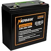 NERMAK 12V 20Ah Lithium LiFePO4 Deep Cycle Battery, 2000+ Cycles Lithium Iron Phosphate Rechargeable Battery for Solar Power, Lighting, Outdoor camping, Power Wheels, Fish Finder, Built-in 20A BMS