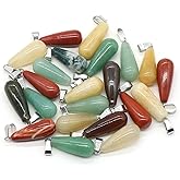 LHJ 20 Pcs Natural Stone Pendants Long Water Drop Shape Chakra Quartz Crystal Agate Stone for Jewelry Making Necklace Decoration Meditation