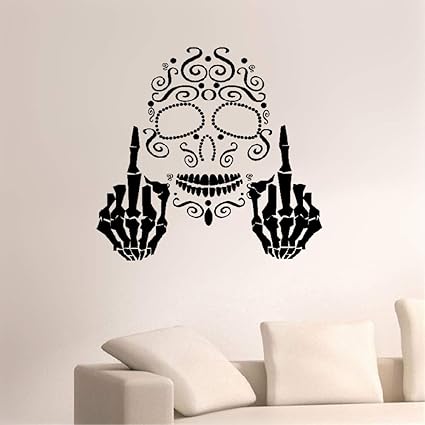 Weatyu Autocollants Muraux En Vinyle Avec Citations Proverbes Mots Art Decor Lettrage En Vinyle Decoration Murale Art Tete De Mort Style Gothique Doigt D Honneur Fuck Off 8 X 8inches Amazon Fr Cuisine