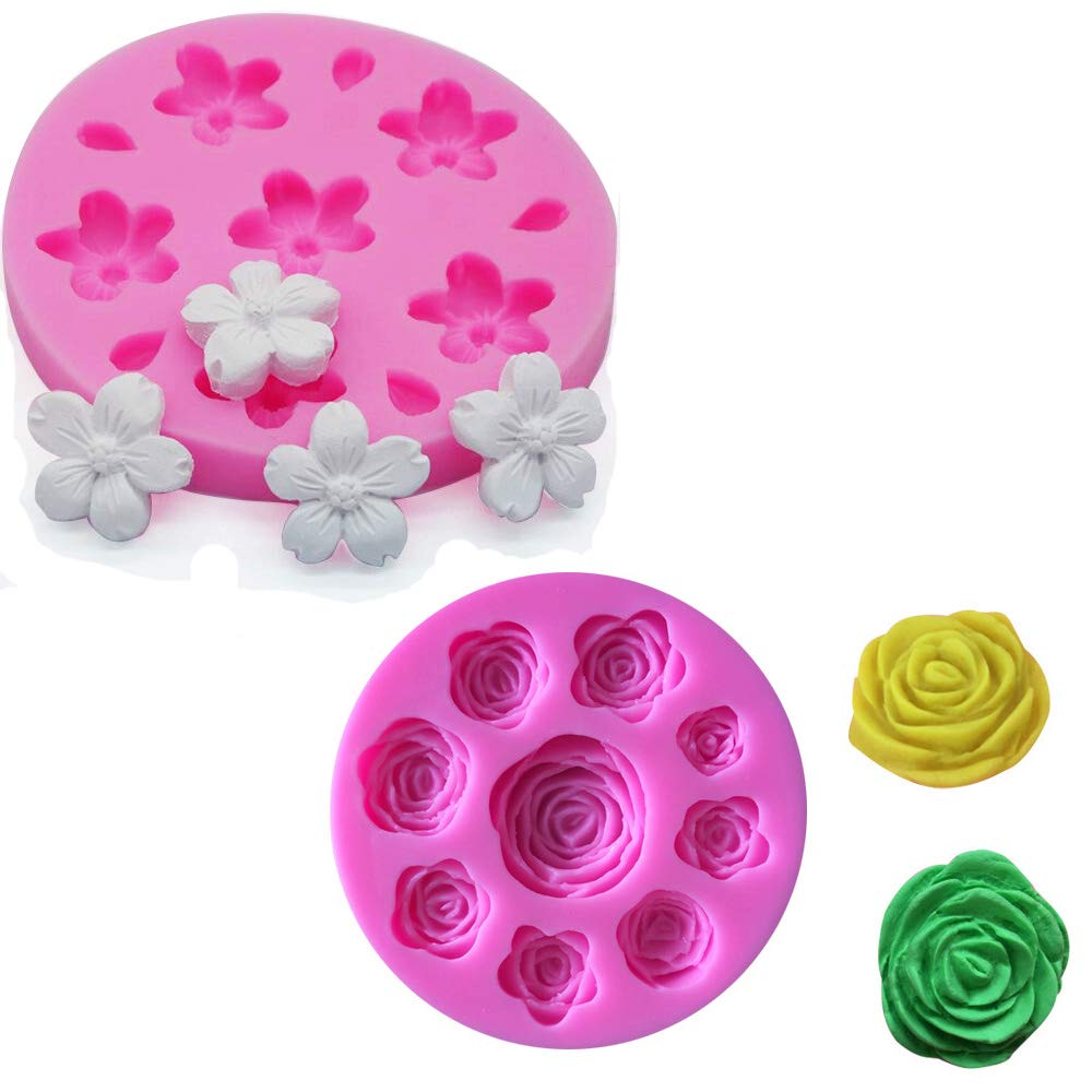 BLUGUL Silicone Flower Mold, DIY Moulds Tray, for Chocolate Fondant Cake Jelly Sweets Dessert, 2pcs