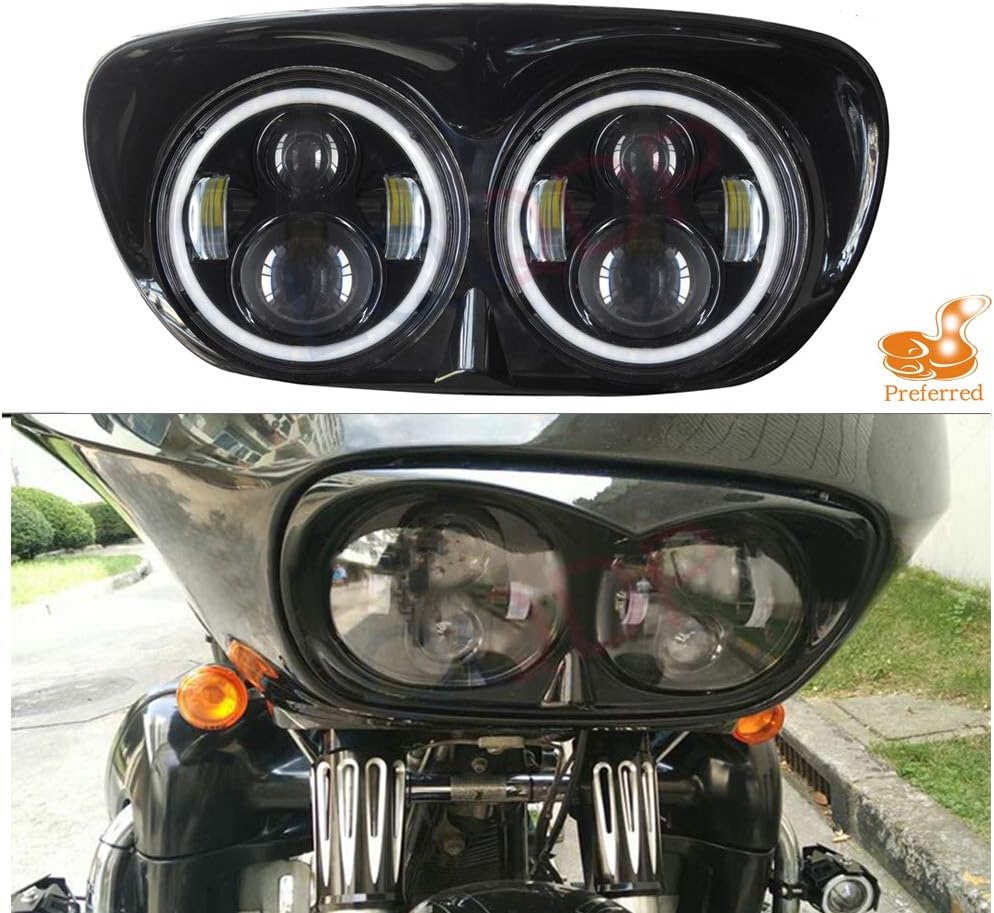 LQQDP 2pcs 5.75" Black Housing Clear Lens LED Halo Projector Headlights Assembly Amber Turn Signal White High/Low Beam DRL Daytime Running Lights With Bezel/Cover Road Glide