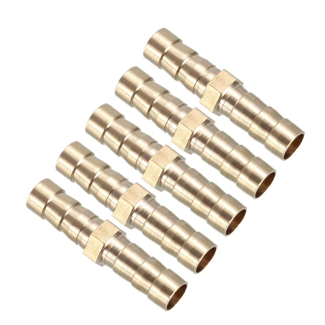 sourcing map 8mm Brass Barb Hose Fitting Straight Connector Coupler 5pcs
