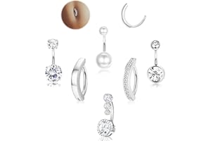 Thunaraz 6Pcs Belly Button Rings Surgical Stainless Steel Belly Rings CZ Clicker Belly Button Piercings for Women Navel Pierc