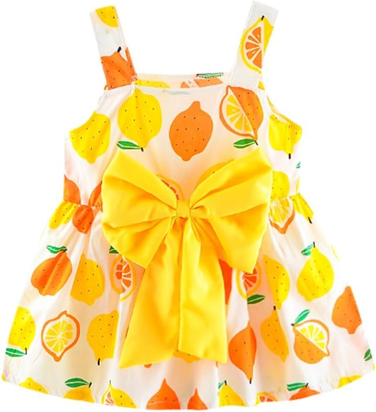Deloito Girls Dress,0-2 Years Old Newborn Toddler Baby Girls Summer Sleeveless Bowknot Sundress Lemon Print Strap Princess Party One-Piece Skirt Casual Dress Outfit Clothes