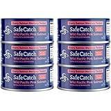 Safe Catch Wild Pacific Pink Salmon Canned Wild-Caught No Salt Added Skinless Boneless Salmon Fish Mercury Tested Kosher, 6 P