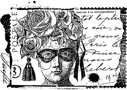 Stampington And Co Wooden Rubber Stamp Masquerade Ball Harlequin Lady Postage