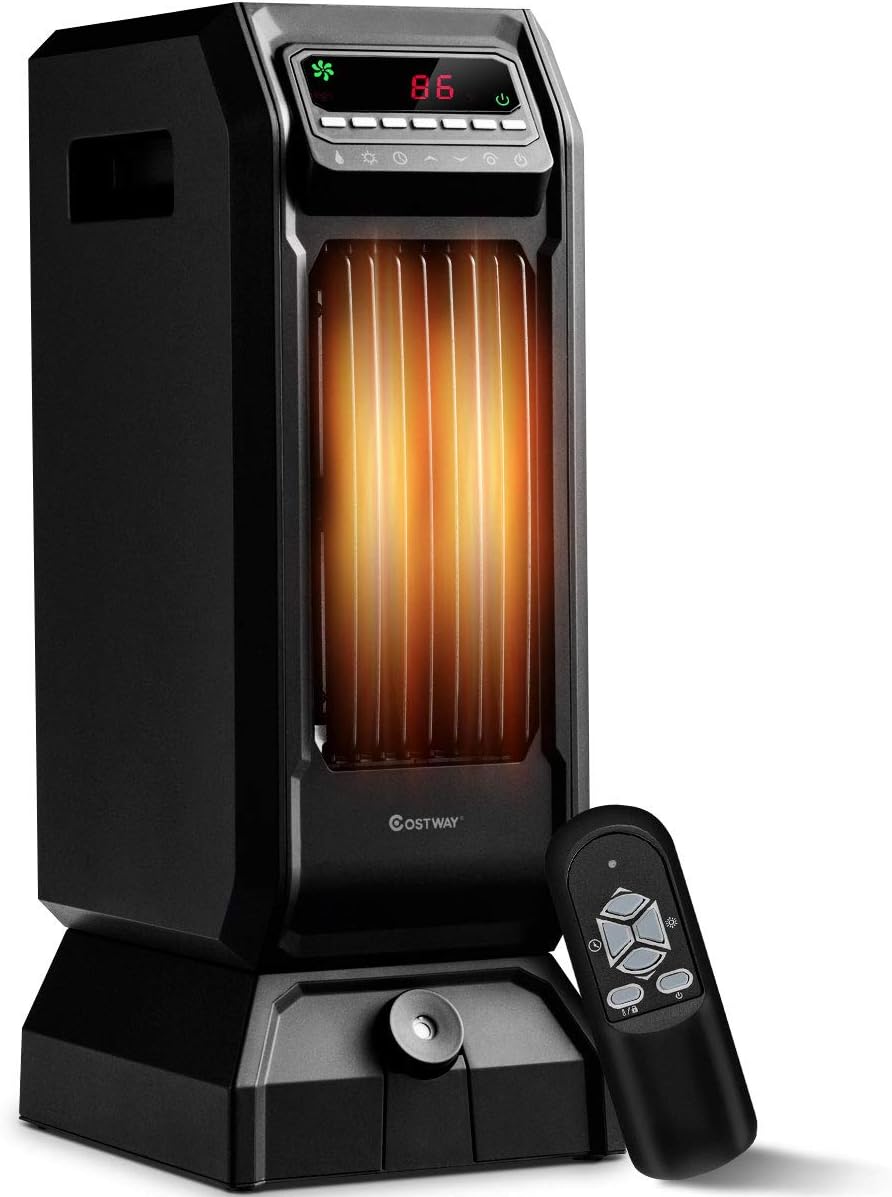 COSTWAY Electric Space Heater, Portable Infrared Quartz Heater, Digital Ceramic Heater with Remote, Digital Thermostat, 12H Timer, 1500 or 750 Watt Quiet and Fast Heating for Home and Office