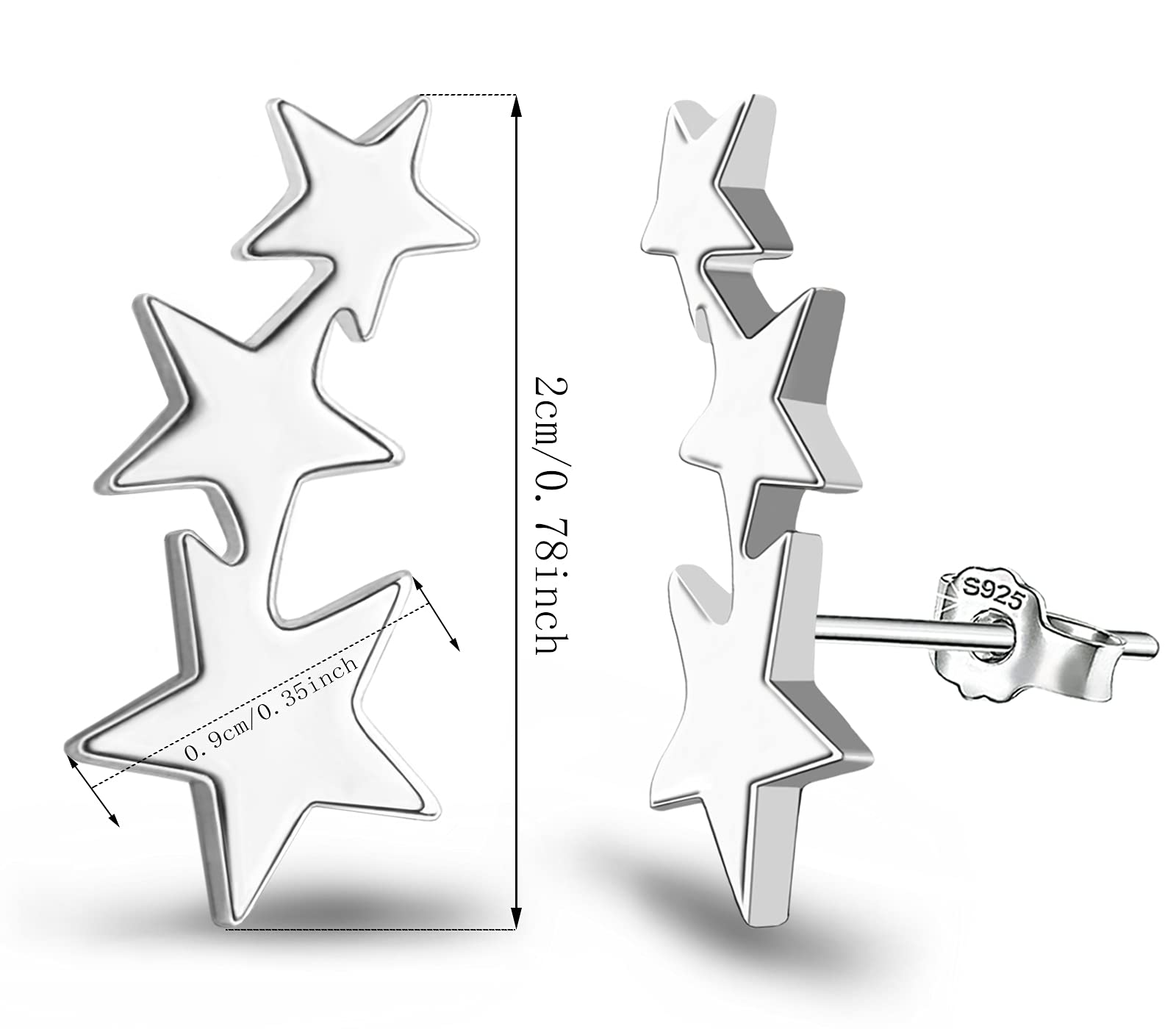 Sterling Silver Star Stud Earrings For Girls Women - Hypoallergenic Stars Post Earrings for Girls Teens Women