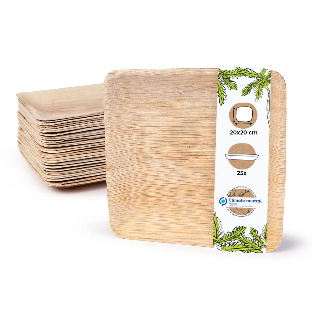 BIOZOYG Palmware DTW05359 Disposable palm leaf plate, 25 pieces, angled, 20x20 cm, compostable