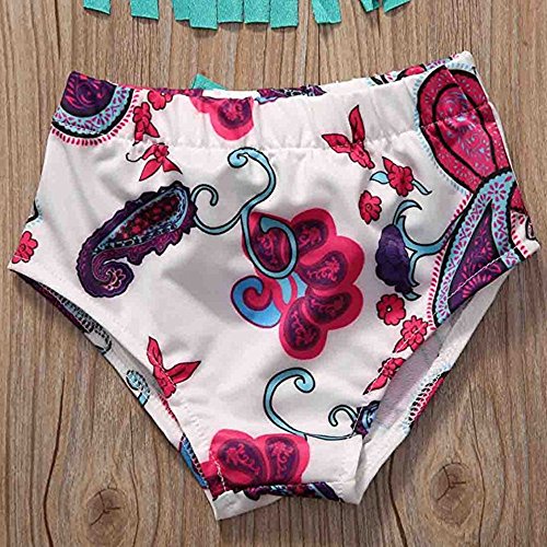 Baby Girls 3 Pcs Swimwear Tassels Halter Top+Floral Bottom+Headband Swimsuit size1-2Years/Tag90 (Blue) - Thumbnail 5