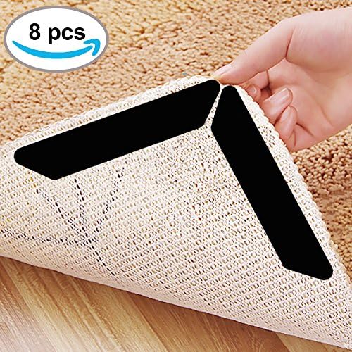 Rug Grippers, 8 pcs Anti Curling Rug Gripper,Anti Slip Straight Carpet Gripper for Corners and Edges, Reusable and Easy to Remove, Ideal Anti Slip Rug Pad for Your Rugs