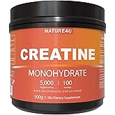 Nature4U Micronized Creatine Monohydrate Powder 500G, 5000mg Per Serving (5g), Pure Creatine Supplement for Muscle Gain, Workout Recovery, Improve Strength and Performance, Unflavored, 100 Serving