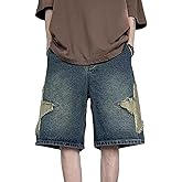 FCOOLYEET Men's Denim Shorts Y2k Baggy Star Jorts Shorts Loose Fit Patchwork Jeans Shorts Y2k Fashion Streetwear