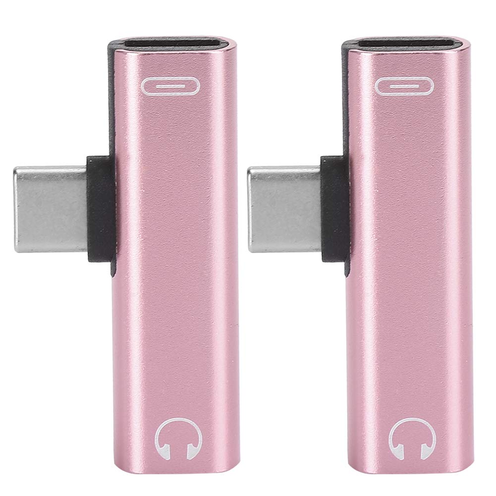 Qiilu Audio Cable Adapter, 2 pieces 2 in 1 Type-C to 3.5 mm Headphone Adapter Distributor Headphone Adapter USB C Jack 3.5 Type C Interface(Pink)