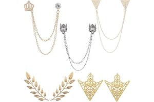 JinYu Wolf Head Long Collar Chain Brooch Crown with Hanging Chain Brooch Coat Suit Collar Accessories Brooch for Men 7 pcs