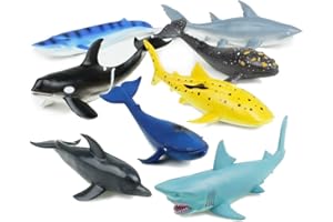 Boley Great Sea Creatures 8-Pack: 7-10" Soft Plastic Ocean Animal Figurines - Realistic Shark, Whale, Dolphin Toys - Educational & Sensory Playset for Kids, Party Favors, Classroom Supplies