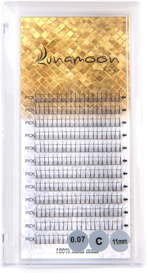 Lunamoon Russian Lashes Volume Pre-made Fans 3D 5D 6D 10D Individual Cluster Eyelash Extensions Flare Lash (0.07 C-Curl 11mm, 3D)
