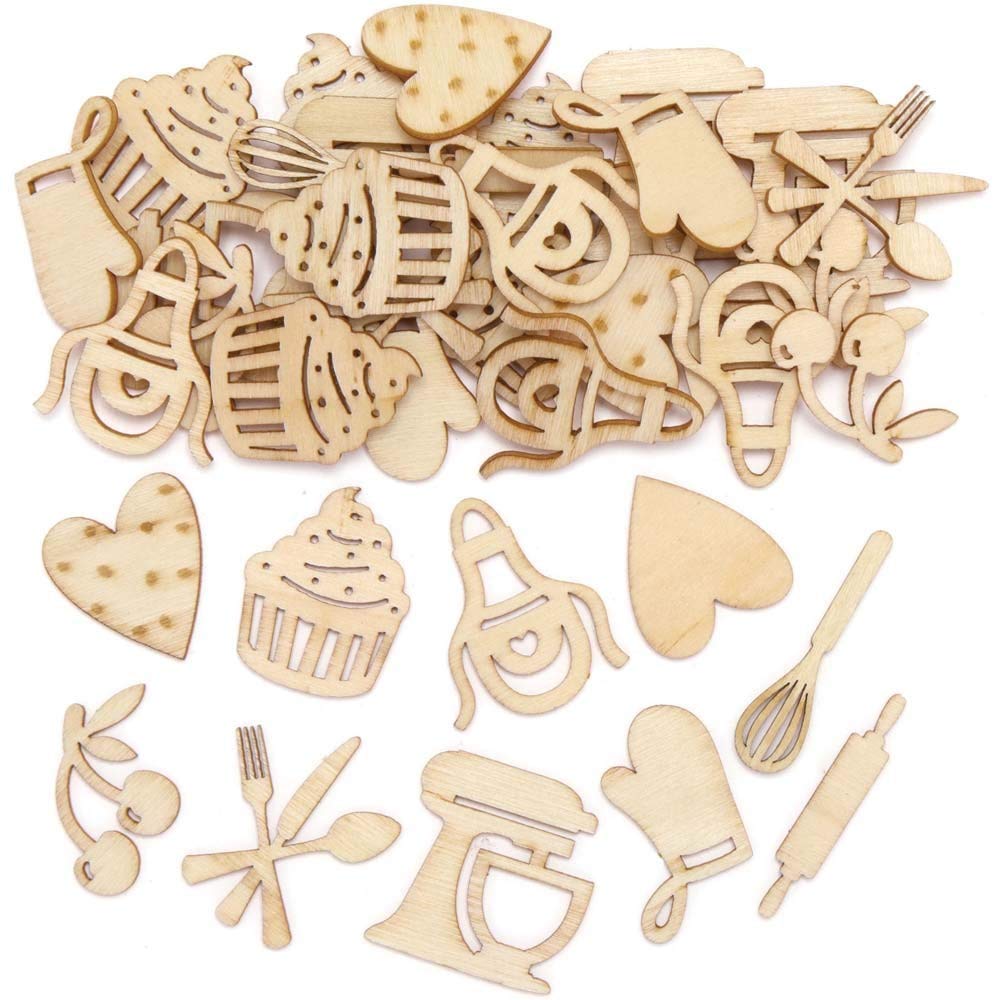 Baker Ross AX892 Baking Mini Shapes, Pack of 72, Woodcrafts for Kids to Design Paint