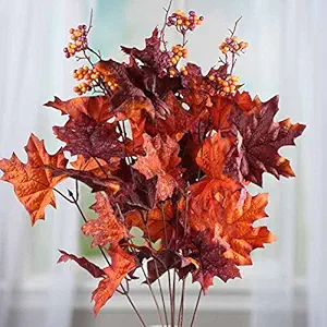Factory Direct Craft Autumn Orange and Purple Maple Leaf and Berry Bush for Home Decor, Crafting and Displaying